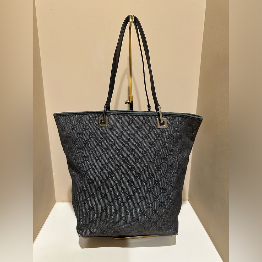Gucci Denim Webbed Monogram Medium Tote